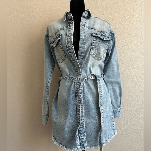 True Religion GEORGIA DENIM SHIRT DRESS  Pearl  Button- Western Denim  Size XS - Picture 1 of 10